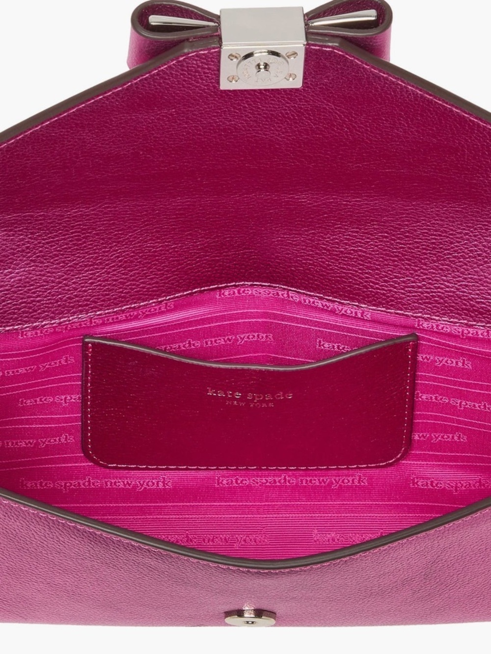 Kate Spade Morgan Bow Metallic fuchsia Envelope Flap Crossbody and dust bag NWT - Picture 4 of 12